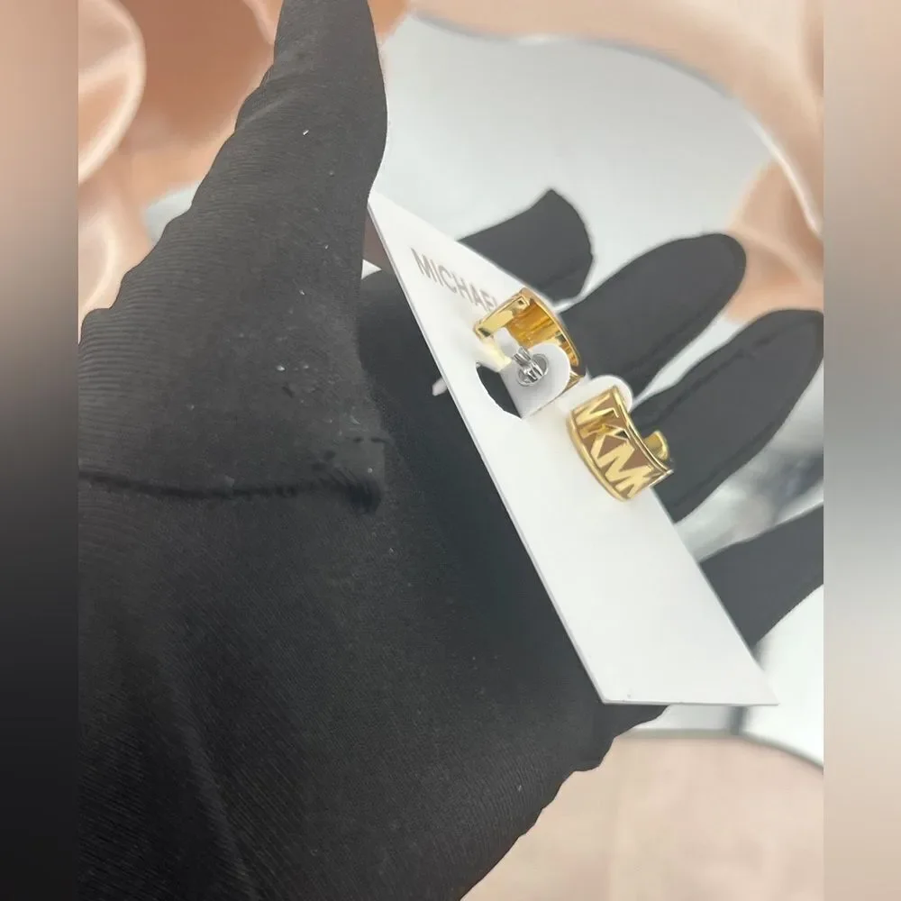 Michael Kors Gold-Tone Signature Hoop Earrings - Picture 3 of 6